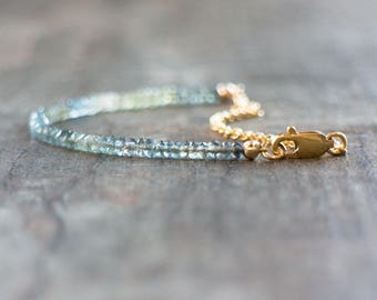 Aquamarine Bracelet, Moss Aquamarine Jewelry, Mom Gift for Her, Gemstone Bracelet, Ombre Jewelry, Dainty Bracelet, March Birthstone Bracelet