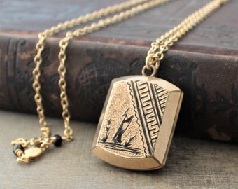 Gold Locket Necklace, Gold Fob Necklace, Antique Gold Locket, Victorian Locket, Gold Photo Locket Pendant, Heirloom Jewelry, Enamel Locket