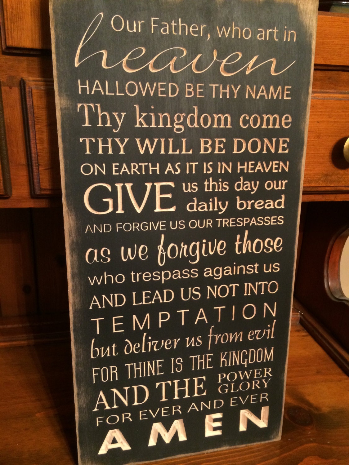custom carved wooden sign lords prayer our father who