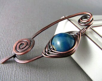 Wire Shawl Pin Copper Wire Wrap Scarf Pin Sweater Pin Fibula Wire Wrapped Jewelry Wire Work Metal Shawl Pin Copper Shawl Pin