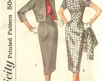 Simplicity 2624 / Vintage 50s Sewing Pattern / Dress And Cropped Jacket / Size 13 Bust 33