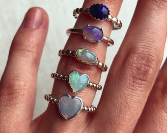SALE: Sterling silver rings with Australian solid opals SZ 6