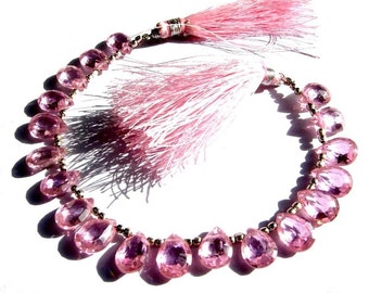 25% Off Sale 7.5 inches - AAA Pink Cubic Zirconium Faceted Pear Shaped Briolettes Size 10x8mm approx