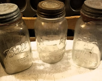 Vintage Mason Jars with Zinc Lids Atlas Mason Set of Three
