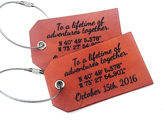 Leather Luggage Tag, Personalized Wedding Gift, For Wife Husband Boyfriend, Leather 3rd Anniversary Gift, Baggage Tags, Id Tag, Travel Tag