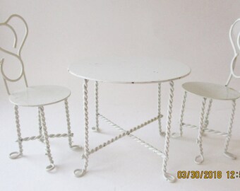 Vintage Dollhouse Furniture White Table & Chairs