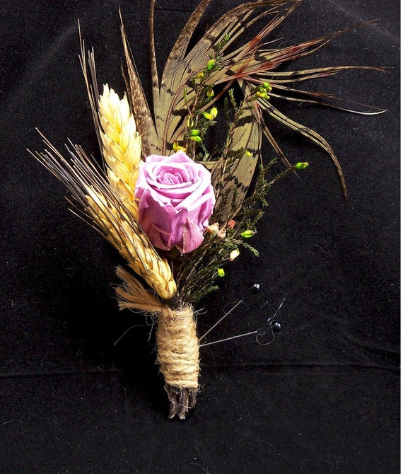 Lavender Rose with Pheasant Feather
