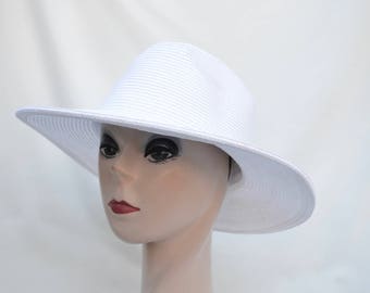 Fedora Sun Hat / Womens Straw Fedora White Brim Hat / PackableTravel Hat / Crushable Sun Hat / Summer Fedora Hat