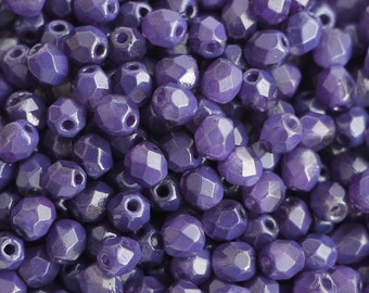 4mm Coated Opaque Tanzanite Lavender Violet (50pcs) Czech Beads Fire Polished Round