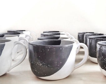 In stock ready to ship Coffee cup mug - oversized cappuccino large mug ceramic in grey and white latte large