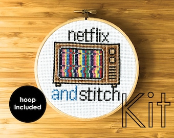 Cross stitch kit, modern cross stitch, netflix and stitch