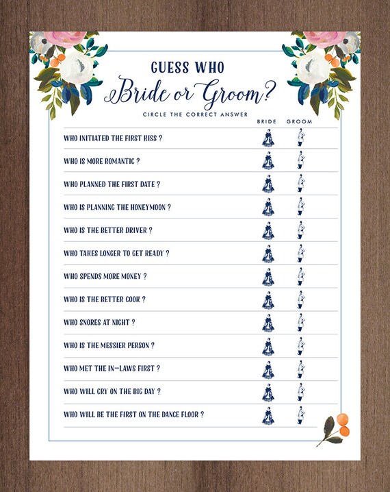 Guess Who Bride or Groom Game Printable Bridal Shower Game