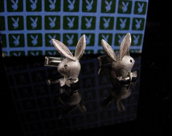 Silver Playboy Bunny Cufflinks - original box - Bachelor party gift - Vintage playboy set - Men's Novelty cufflinks - Clothing Accessory