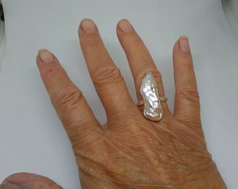 Stick pearl sterling silver ring