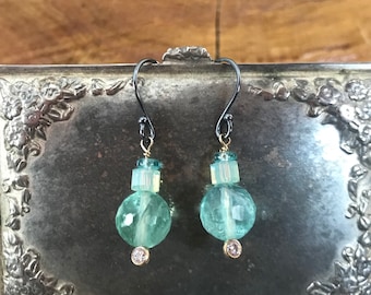 Apatite, Crystal and CZ earrings