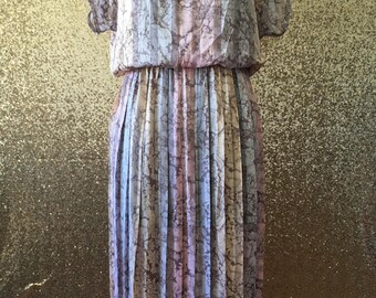 vintage pastel floral pleated dress