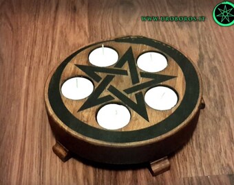 Candleholders and incense burners with pentacle and uroboros
