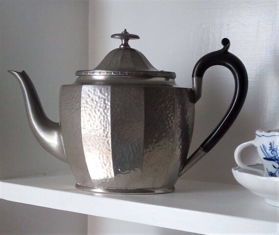 Vintage Decor Teapot Pewter Art Deco Ebony Handle Service Ware Vintage Decor Teapot Pewter Art Deco Ebony Handle Service Ware