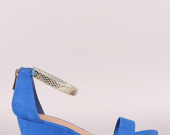 Suede Ankle Strap Platform Wedge