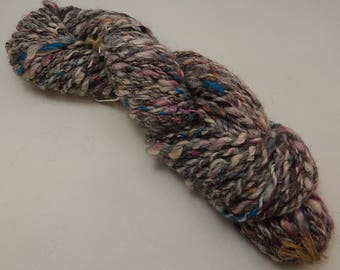 Bulky Yarn, Alpaca and Wool Blend, Handspun and Hand Dyed Yarn, Fiber Art, Blue, Gray, White, Pink, 68 Yard Skein, 2 Ply