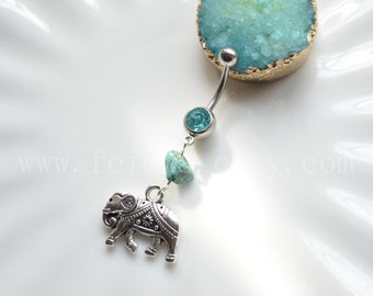 Silvery elephant belly button ring, Navel Piercing, friendship Dangle elephant Belly Ring , Belly Button Piercing, Belly jewelry
