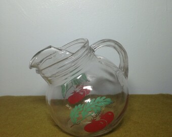 Vintage 50s Glass Serving Pitcher TOMATO Motif