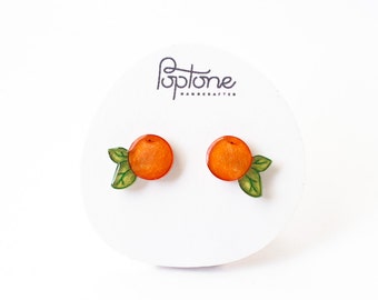 Orange earrings, clementine tangerine studs, mandarin fruit jewelry, orange studs, kawaii