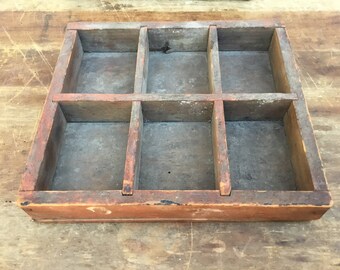 Antique Wood Sorting Box 6 Compartments