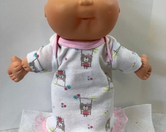 Cabbage Patch NEWBORN 12 inch Doll Clothes, Super Cute "TEDDY BEARs on Swings" Nightgown, 12 inch Newborn Doll Clothes Nightgown
