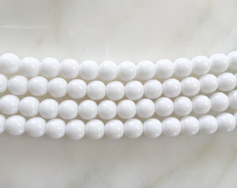 8mm White Czech Glass Round Beads