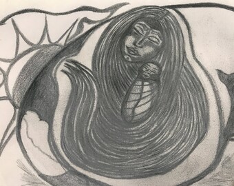 Fine Art Print, 20x25cm, Charcoal: Mother Hearth and the Seed