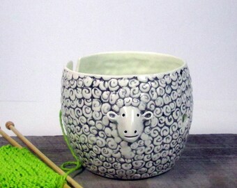 Yarn bowl sheep Pottery Ceramic Knitting or crochet bowl Knitter gift Ready to ship
