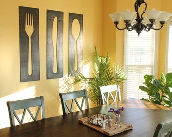Fork Knife Spoon Decor Panels | farmhouse kitchen dining room metal decor