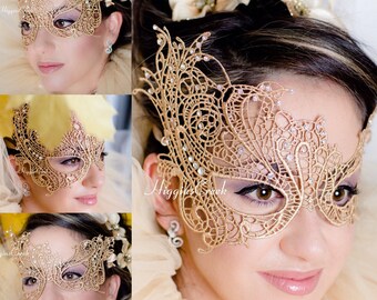 Navy Blue Masquerade Mask, Women's Mardi Gras Mask, Blue Lace Mask mask with rhinestones