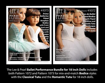 L&P Ballet Performance PATTERN BUNDLE for 18 inch dolls: includes #1072 (Bodice, Romantic Tutu) and #1073 (Strapless Bodice, Classical Tutu)