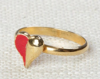 Red Gold Heart Vintage Ring Adjustable US Womens Size 3 to 4 7I