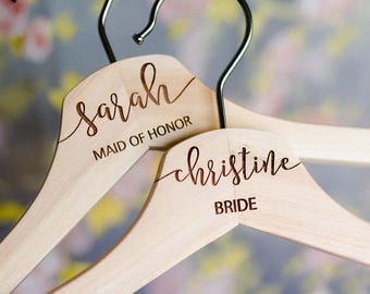 Personalized Bridesmaid Hangers - Wedding Hanger - Wooden Engraved Hanger - Bridal Dress Hanger - Wedding Name Hangers HG100