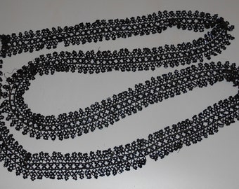 Vintage Antique 1880 Victorian French jet beaded trim, fringes/adornment, 190 cm a