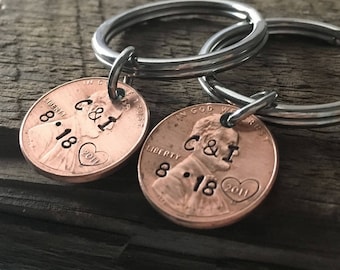 6th Anniversary gift, anniversary gift for men, gift for couples, penny keyring, boyfriend girlfriend, husband wife, personalized key chain