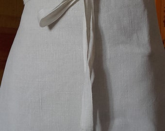 Antique FRENCH heavy linen APRON, red monogram A L - homespun natural fibre with side ties