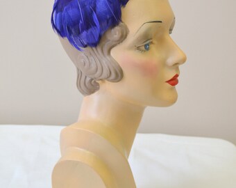 1950s Anne Dinken Cobalt Feather Hat