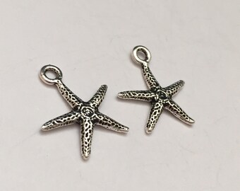 2 pc pewter star fish charm, beach charm, jewelry supplies
