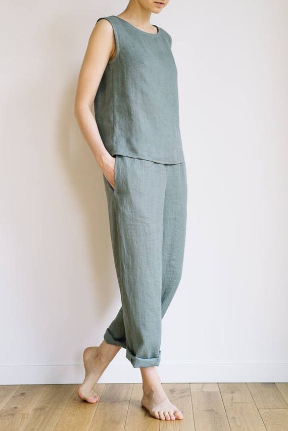 Sage green linen pants / Linen pajamas pants / Womens pajamas