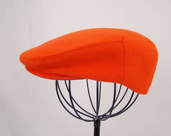 Men's Bright Orange Cotton Canvas Jeff Cap, Ivy Cap, Driving Cap for Men, Women, and Children