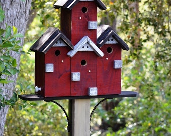 Custom Birdhouse, SPECIAL ORDER, Functional Condo Bird Houses For Post Mount With Four Chambers, Birdhouses Built By Michele McKee-Orsini