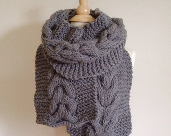 Oversized chunky scarf for her, cable knit scarf, Gray cable scarf, chunky knit scarf for women, knit scarf for him, mothers day gift