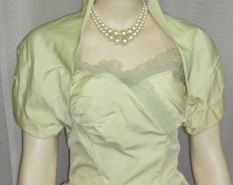 Vintage 1950's Tulle Lace Strapless Bombshell Prom Party Dress Green Bolero 50's Full Circle Skirt Small