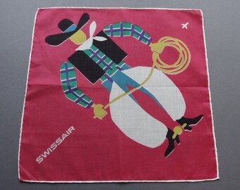 Vintage Swissair Modernist Cowboy Hankie
