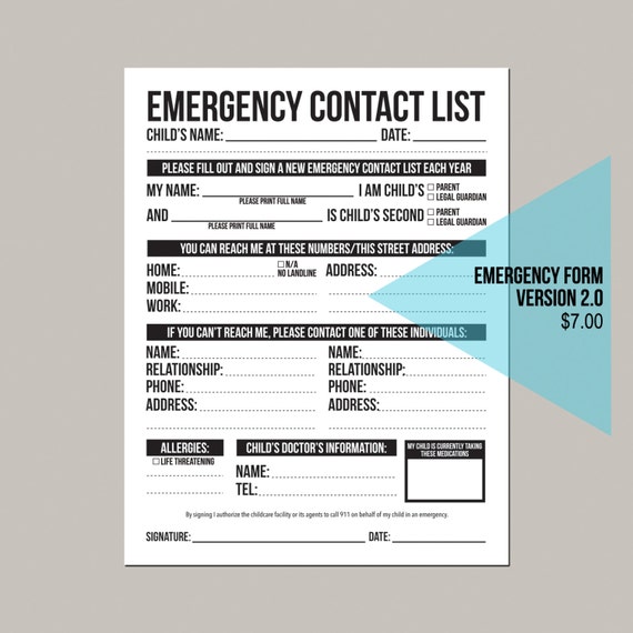 emergency contact form version 2 0 emergency contact sign