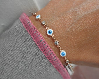 Multi evil eye bracelet with cz charms- evil eye bracelet - protection bracelet - rose gold - gold - silver